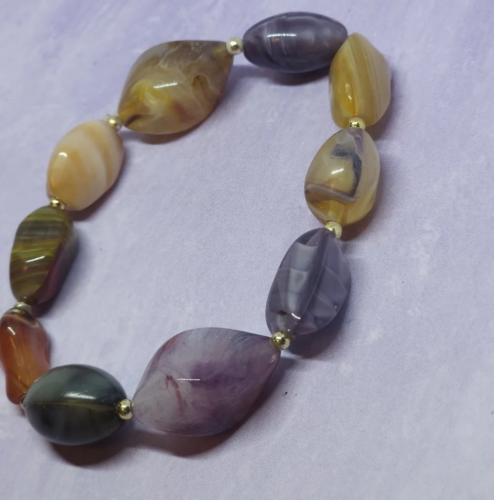 👍5 For $20 Vintage Multi-Colored Natural Polished Stone Beaded Bracelet